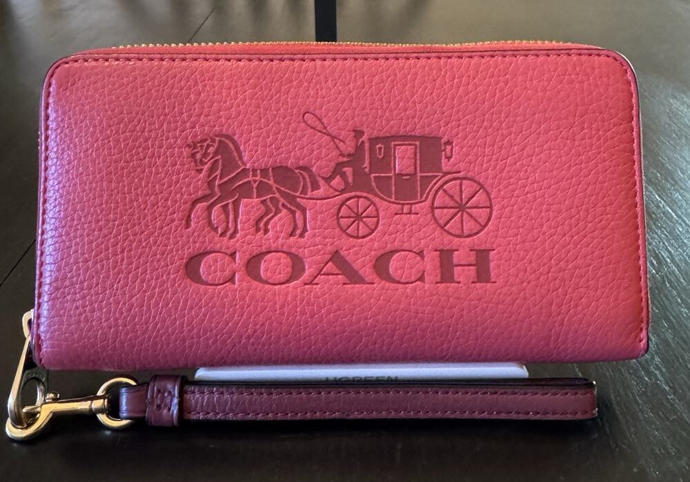 Coach Large Leather Horse And Carriage Wallet Wristlet